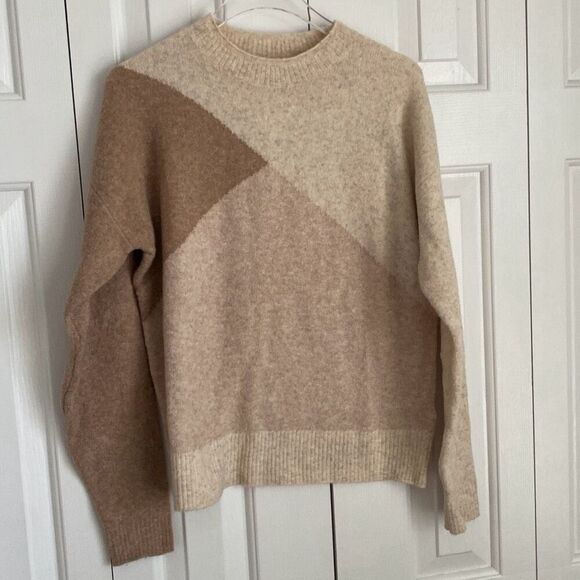 J. Crew Factory Colorblock mockneck sweater in extra-soft yarn Heather Oatmeal X - Picture 2 of 5